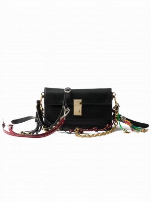 Prada Soft Sound Small Leather Shoulder Bag With Charms 1BD379 Black