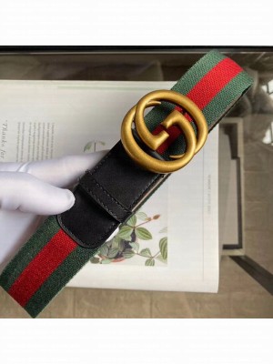 Gucci Web Fabric Belt 38mm with Vintage Interlocking G Buckle Red/Green/Gold 2020 Collection