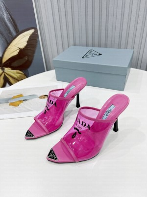 Prada 10cm TPU Mules Transparent Slides 2022 Collection Pink