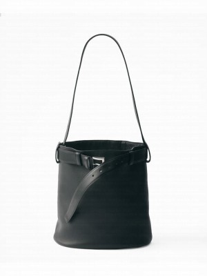 Prada Buckle Leather Bucket Bag With Belt 1BE085 Black