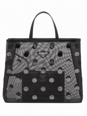 Prada Polka-dot mesh tote bag 1BG416 Black