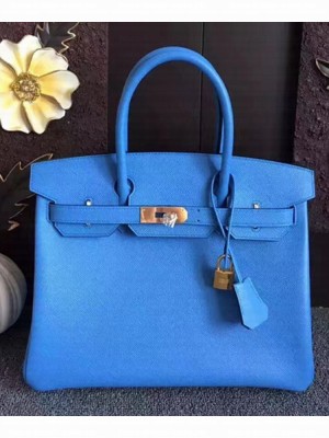 Hermes Birkin 30/35 Bag In Original Epsom Leather With Gold/Silver Hardware Blue