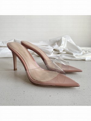 Gianvito Rossi Elle sharp pointed toe mules with plexi upper 10cm Sandal Pink 2021 Collection
