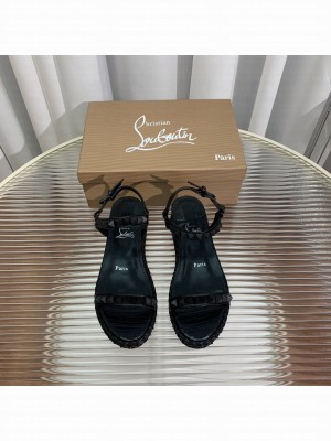 Christian Louboutin Pyraclou Espadrilles Wedge Sandals 6cm Black 2023