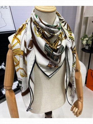 Hermes Women's Stately Wheels Scarf White