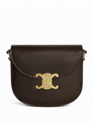 Celine Teen Besace Triomphe In Shiny Calfskin Dark Coffee