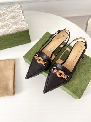 Gucci Women's pump with bamboo Horsebit Sling-back with buckle closure black 2021 Collection