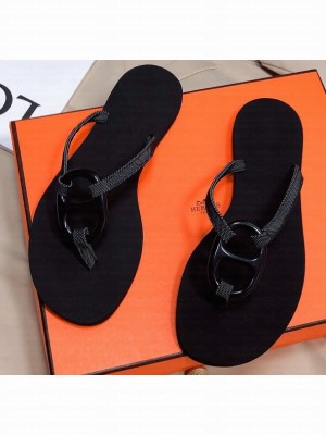 Hermes Kala Nera Chaine D'ancre Flip Flops Thongs Sandals Black