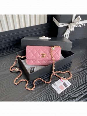 Chanel FLAP PHONE HOLDER WITH CHAIN AP4284 pink