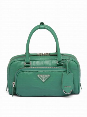 Prada Antique Nappa Leather Multi-pocket Top-handle Bag 1BB099 Green