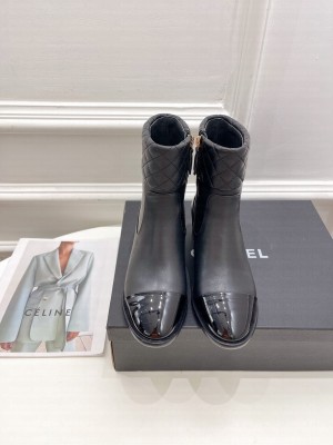 Chanel 50mm Lampskin Leather Ankle Boots 2021 Collection, Black 072