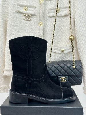 Chanel Women's 3cm Suede Rider Ankle Boots Black 2024 