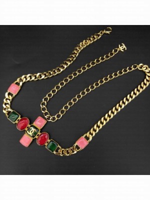 Chanel Resin Stone Chain Belt AB5072 Green/Burgundy/Pink  2021 Collection