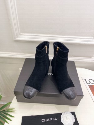 Chanel Quilting Suede & Calfskin 5cm Ankle Boots Black