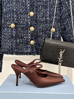 Prada Satin high-heeled mules 2024 Coffee