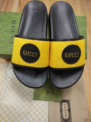 Gucci Unisex Off The Grid GG Nylon Flat Slide Sandals 2022 Collection,Yellow
