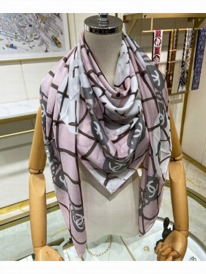 Chanel Women's Camellia Printed Square Scarf Pink