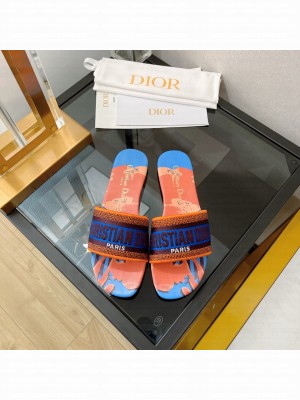 Dior DWAY SLIDE Orange Embroidered Cotton 2022 Collection