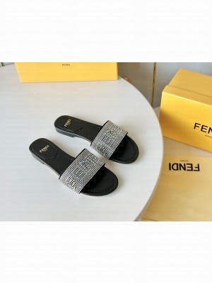 Fendi Signature Silver-colored leather slides black