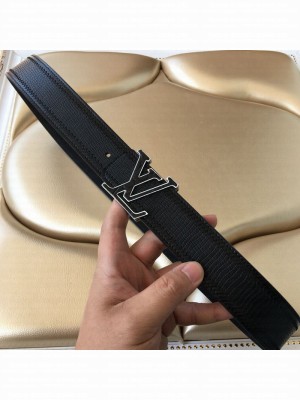 Louis Vuitton Embossed Leather Belt 38mm with LV Buckle Black/Silver 2019 Collection