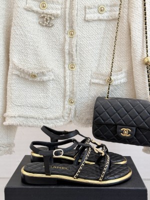 Chanel Lambskin CC with Chain Thong Sandals Black 2025 