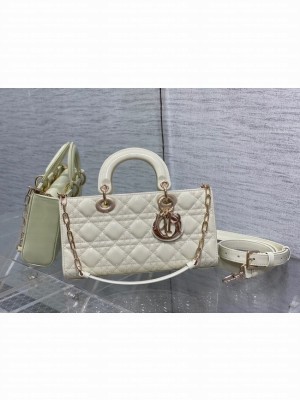 MEDIUM LADY D-JOY BAG Patent Cannage Calfskin M0540ON WHITE