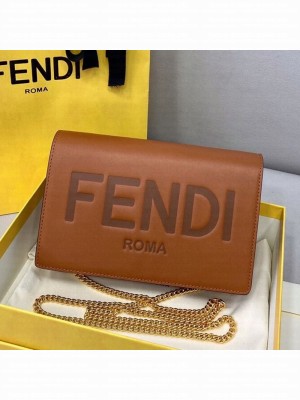 Fendi Leather Wallet on Chain Mini Bag Brown  2021 Collection
