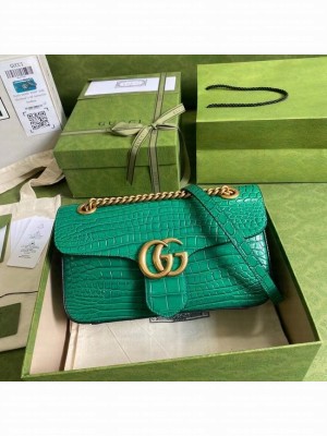 Gucci GG Marmont crocodile small shoulder bag 443497 green