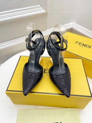 FENDI FIRST 85mm Sequins Black high-heeled sandals With Ankle Strap 2022 Collection