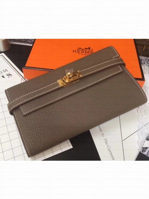 Hermes Kelly Handmade Wallet in Clemence Leather Dark Grey