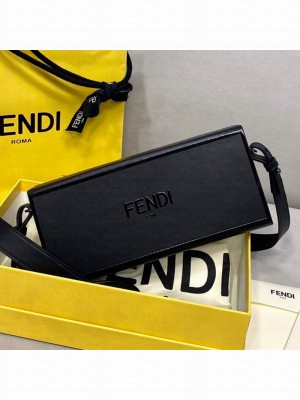Fendi Wood and Leather Horizontal Box Mini Bag Black  2021 Collection