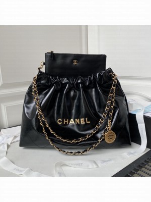 Chanel 22 handbag AS4486 2024 Cruise Shiny Calfskin & Gold-Tone Metal Black