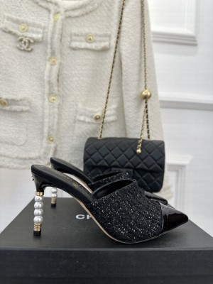 Chanel Pearl Heel 8.5cm Slide Mule 011