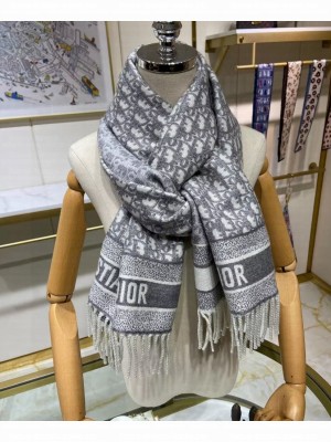Christian Dior Women s Oblique Motif Long Scarf Gray