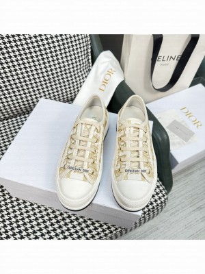 Dior Walk'n'Dior Low-top Platform Sneakers in Gold Oblique Embroidered Cotton