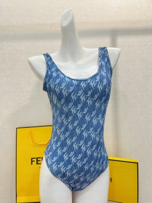 Fendi Logo Print Swimsuit Blue 2022 Collection 075