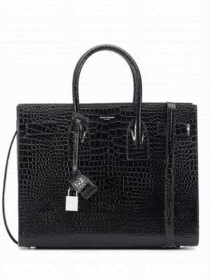 Saint Laurent Sac De Jour Croc-embossed Leather Cross-body Bag Black