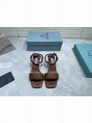 Prada 6.5cm Quilted Lambskin Sandals 2022 Collection,Brown