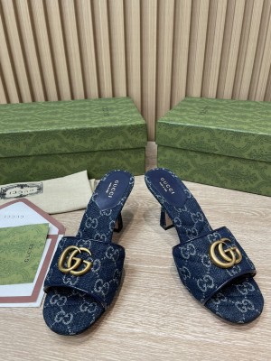 Gucci Double G Blue Denim 7.5cm ‎Slide Sandals 2022 Collection