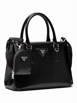 Prada Galleria Brushed Leather Small Bag 1BA896 Black