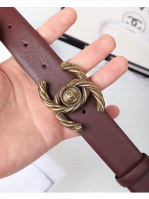 Chanel Width 3cm Braided CC Logo Buckle Leather Belt Burgundy