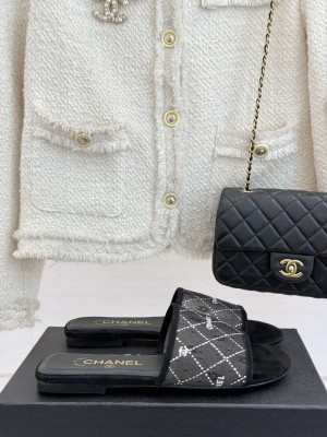Chanel Mesh & Suede Slide Flat Black 2025