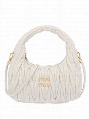 Miu Miu Wander Matelasse Nappa Leather Mini Hobo Bag Cream