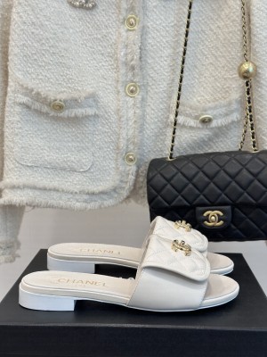 Chanel Lambskin Slide Mule White