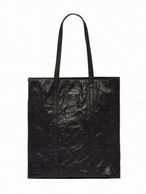 Prada Medium Antiqued Nappa Leather Tote Bag 1BG587 Black
