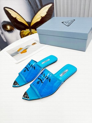 Prada TPU Flats Transparent Slides 2022 Collection Blue