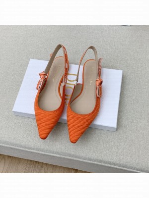 DIOR J'ADIOR SLINGBACK BALLERINA FLATS IN COTTON EMBROIDERY ORANGE 2022 COLLECTION
