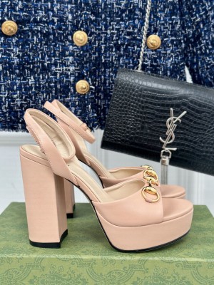 Gucci 11cm Horsebit Calfskin Platform Sandals Light Pink