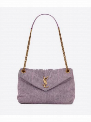 SAINT LAURENT PUFFER SMALL CHAIN BAG IN DENIM AND SMOOTH LEATHER 577476 BLEACHED LILAC