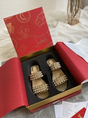 Christian Louboutin Crystal Studded Gold Flat slippers 2021 Collection